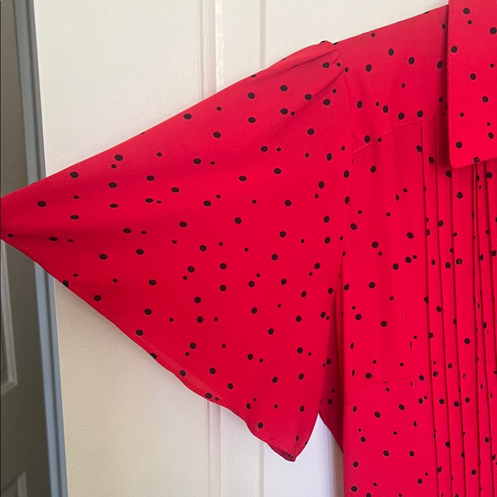 Nanette Lepore Red Button Up Midi Dress with Black Polka Dots - Picture 5 of 10